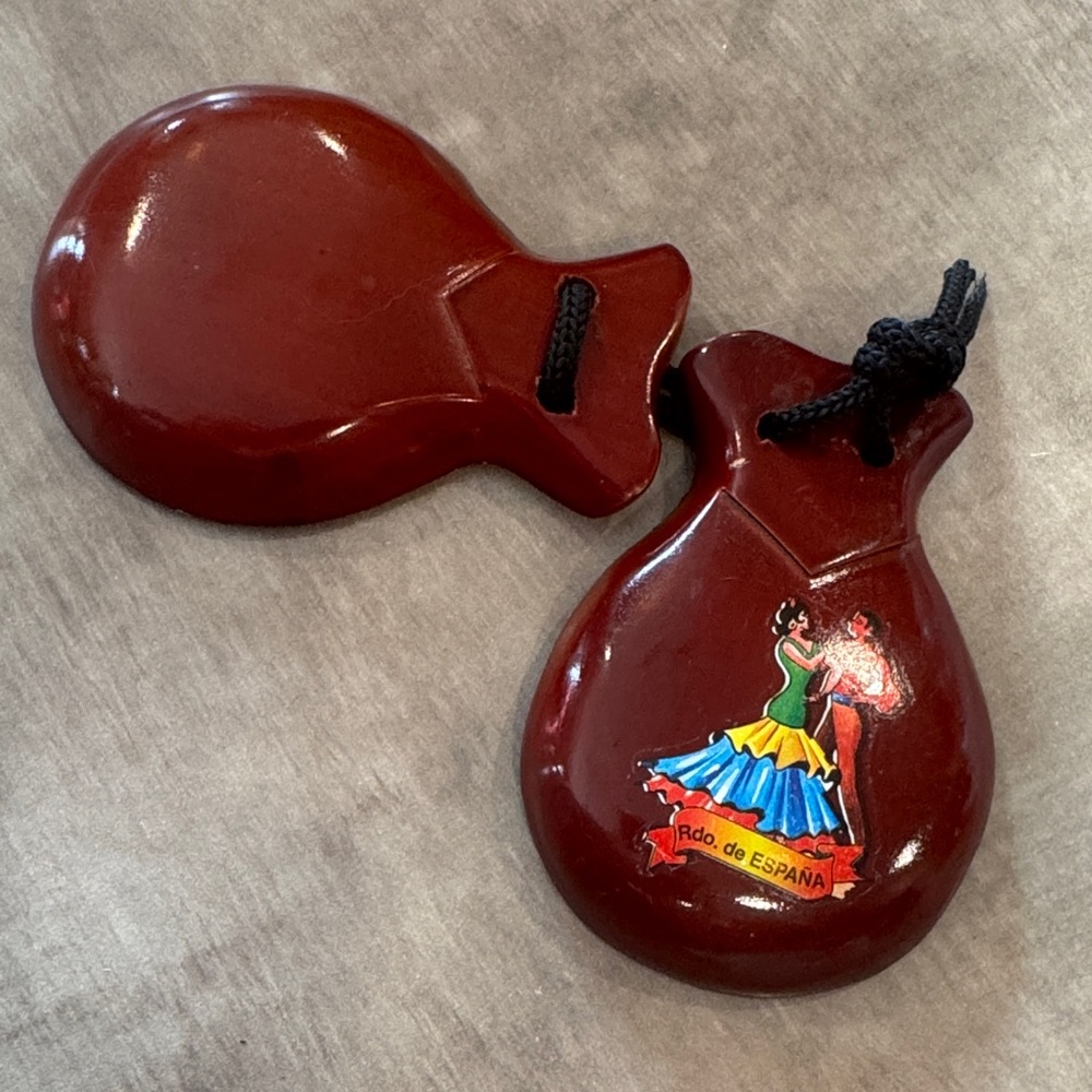 Authentic Handmade Wooden Castanets from Spain with Flamenco Dancers sticker